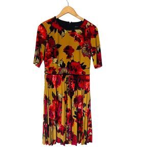 Maggy London Floral Short Sleeve Pleated Flare Dress Size 8 Multicolored